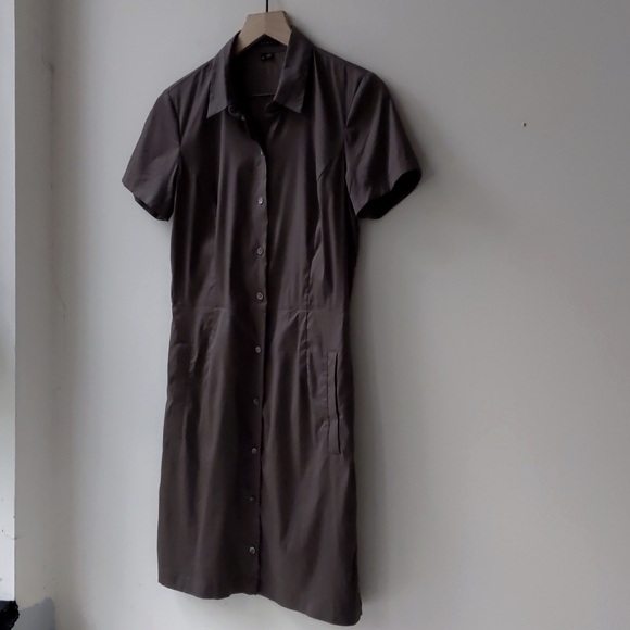 Theory Short Sleeve Shirt Dress Brown Women's 4 - Picture 2 of 6